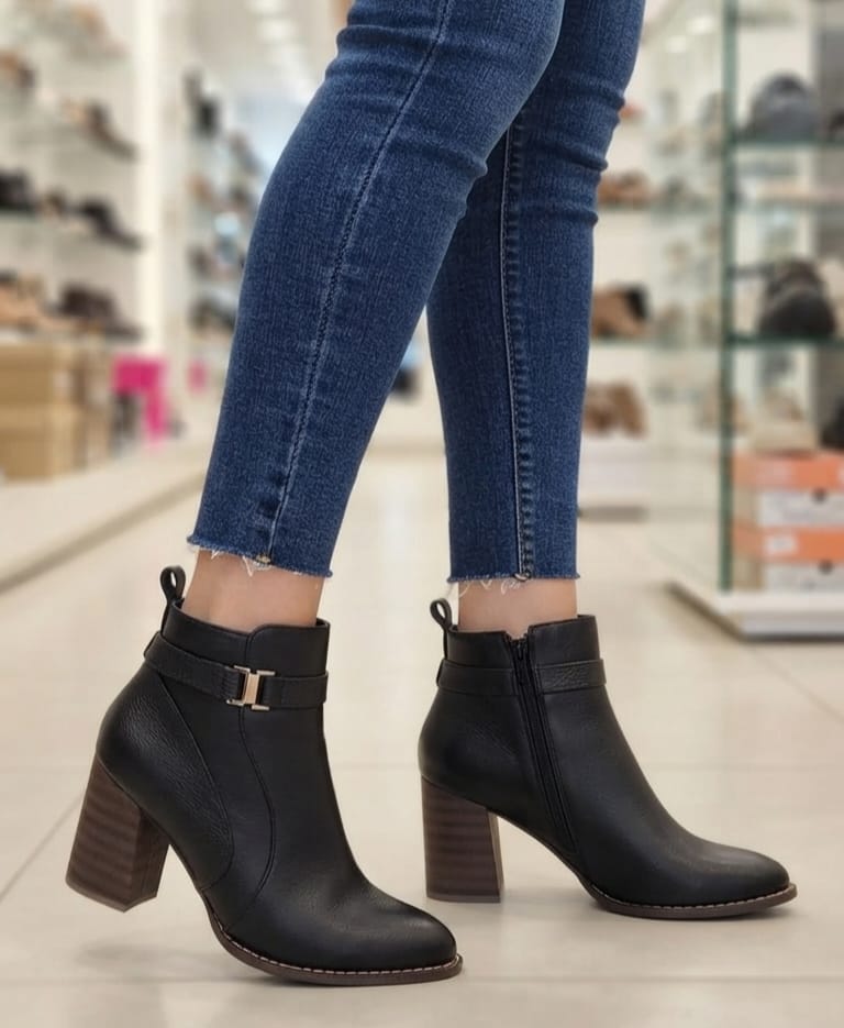 BOTINES FASHION PS 253 7 1/2 CUERO NEGRO/ NAPA