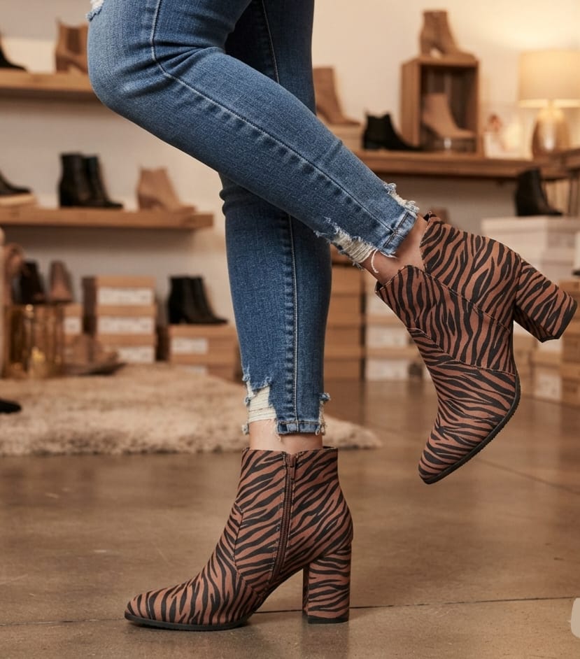 BOTINES EXCLUSIVOS 7 A 255 7 1/2 CEBRA CAFE