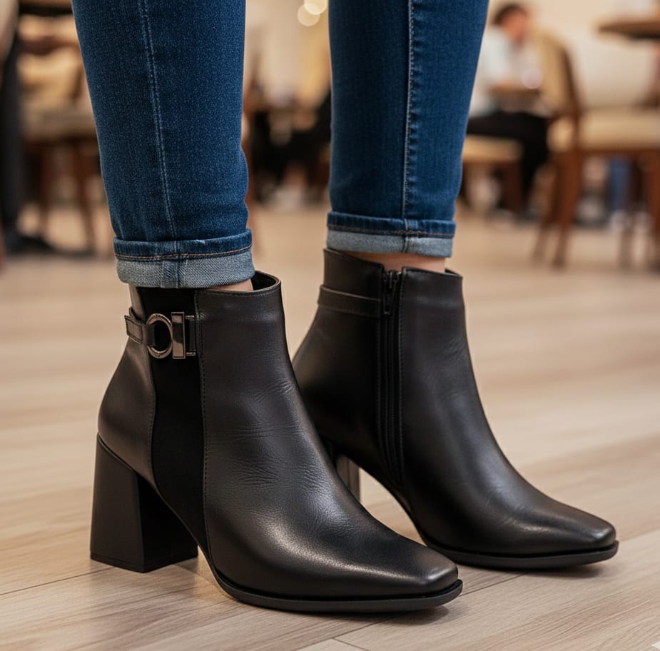 BOTINES FASHION  71/2 Punta Cuadrada CC 291 71/2 CUERO NEGRO
