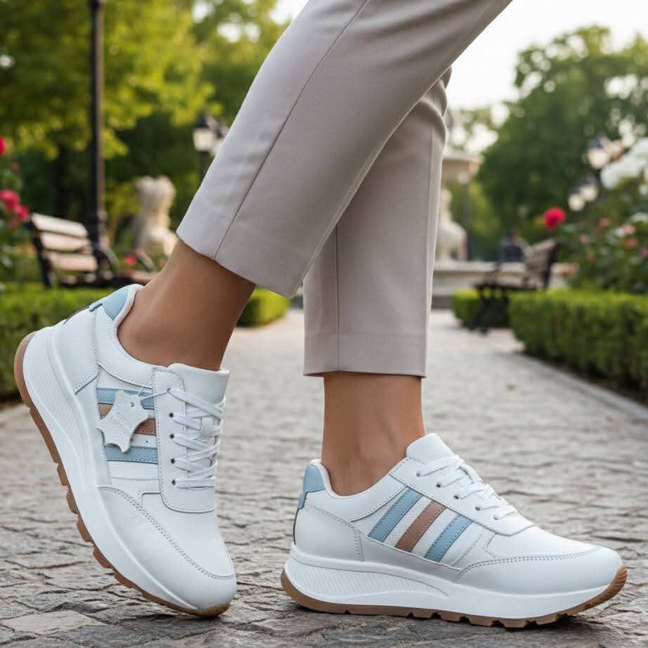 DEPORTIVOS DAMA F1 CUERO BLANCO/ CELESTE